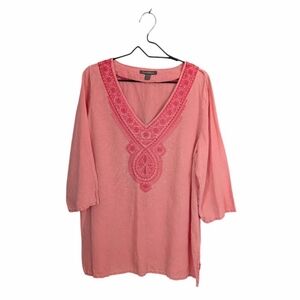 Tommy Bahama Linen Tunic Top Shirt Size XL Salmon Pink Embroidered Beach Summer